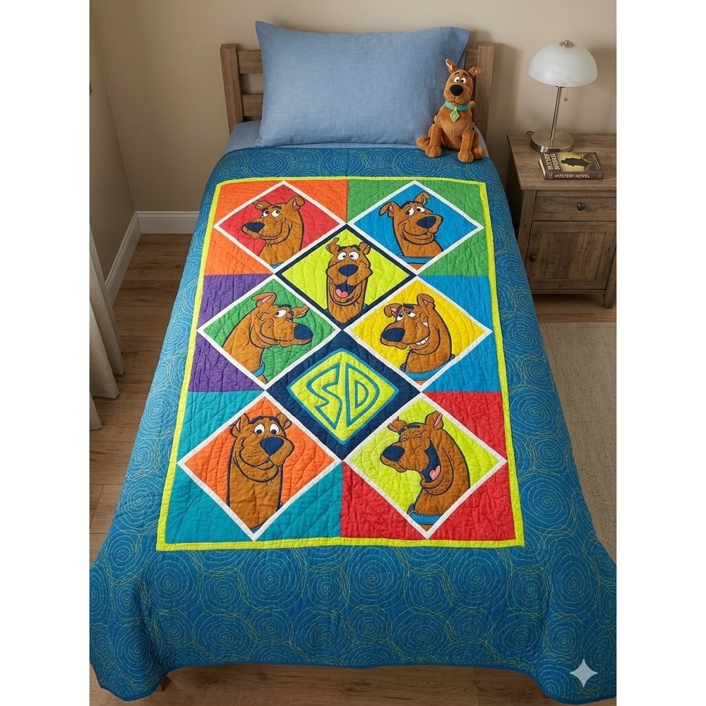 Vintage 1990 Dan River Scooby-Doo Faces Twin Quilt 68x80 USA Cotton